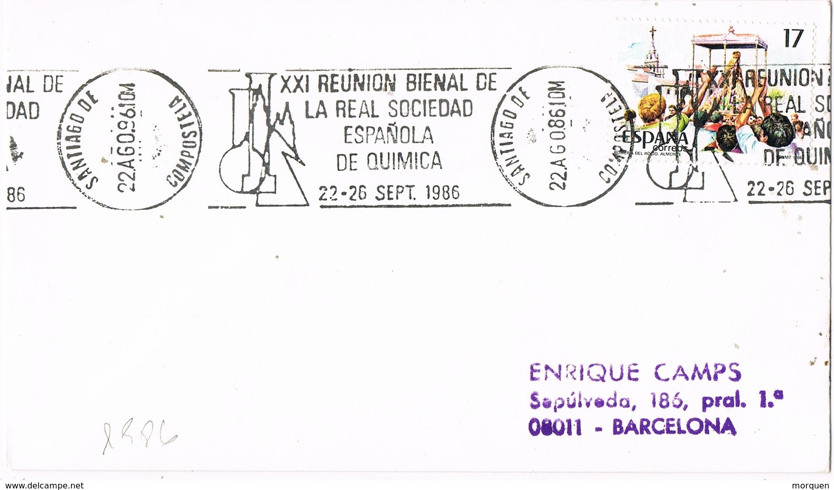 29093. Carta SANTIAGO COMPOSTELA (Coruña) 1986. QUIMICA. Reunion Bienal Quimicos - Cartas & Documentos