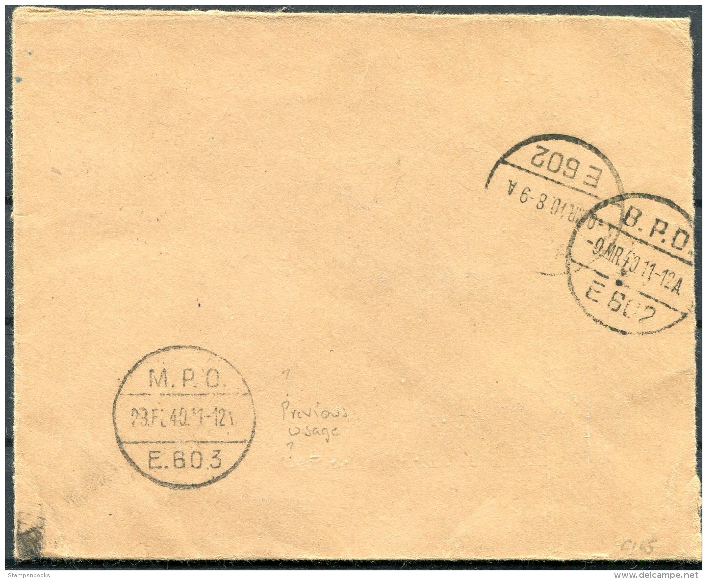 1940 Egypt Military Mail M.P.O. Censor BPO Reused Cover - Covers & Documents