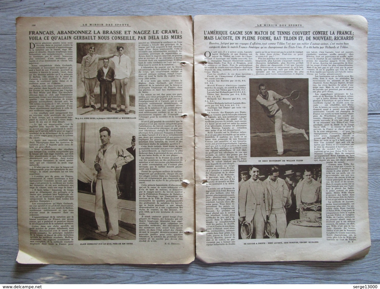 LE MIROIR DES SPORTS 1926 Tennis Lacoste Foot Sete Cette Stade Francais Arsenal Aston Villa Rugby Hockey Vélo Boxe - Other & Unclassified