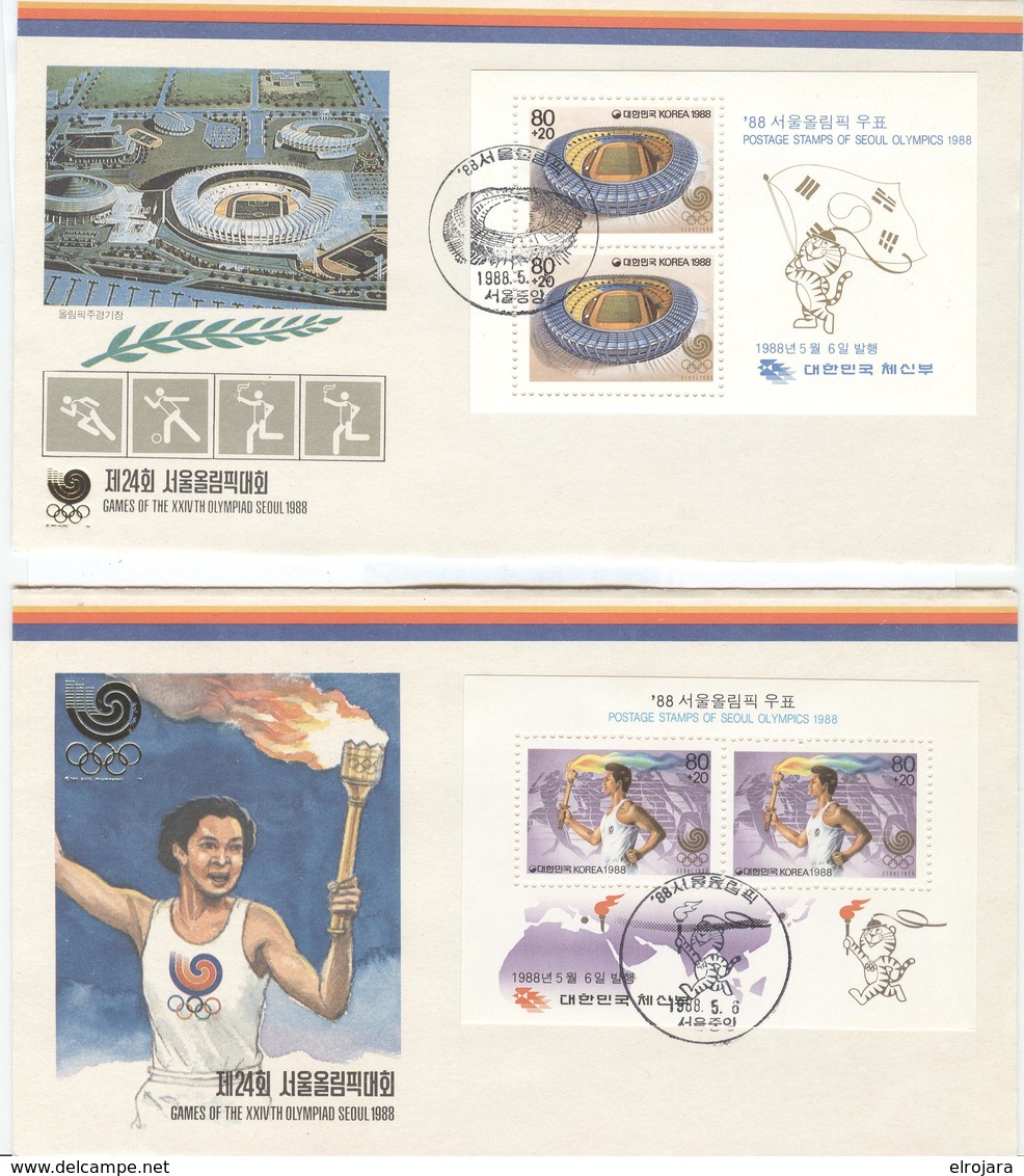 SOUTH KOREA 2 FDC's With The Sheets With 2 Cancels Seoul Stadium/Torch 1988 5 6 In BLACK - Summer 1988: Seoul