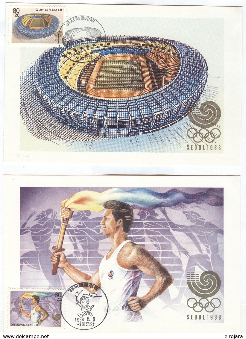 SOUTH KOREA 2 Maxicards With 2 Cancels Seoul Stadium/Torch 1988 5 6 In BLACK - Summer 1988: Seoul