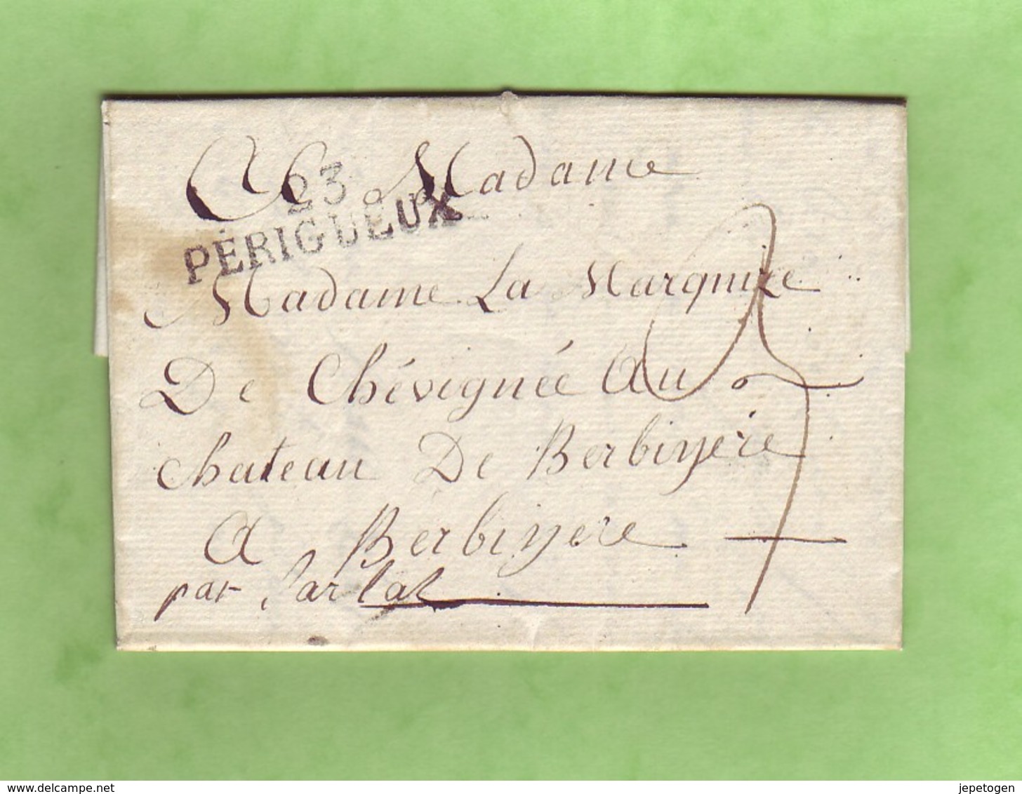 Dordogne 23 PERIGUEUX 44x11 Lettre Sans Date Pour SARLAT Taxée 3 Décimes - 1801-1848: Vorläufer XIX