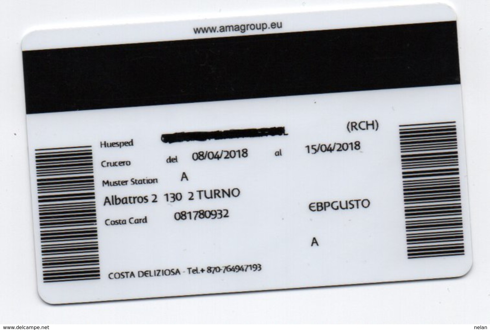 Chiave Magnetica- Hotel Key- Card Magnetic-ITALIA -COSTA DELIZIOSA-CABINE KEY - Chiavi Elettroniche Di Alberghi