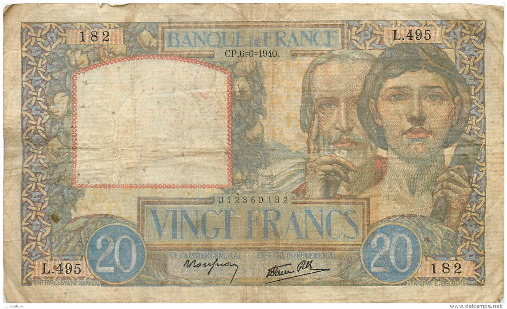 BILLET   VINGT FRANCS SCIENCE ET TRAVAIL 1940 - 20 F 1939-1942 ''Science Et Travail''