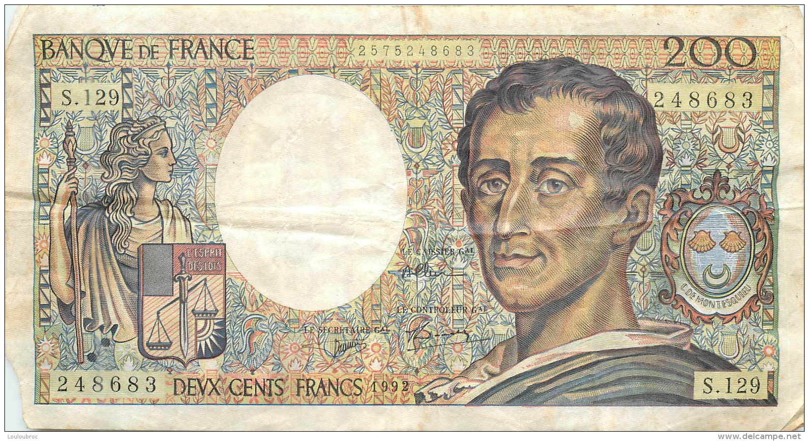 BILLET   DEUX CENT FRANCS MONTESQUIEU 1992 - 200 F 1981-1994 ''Montesquieu''