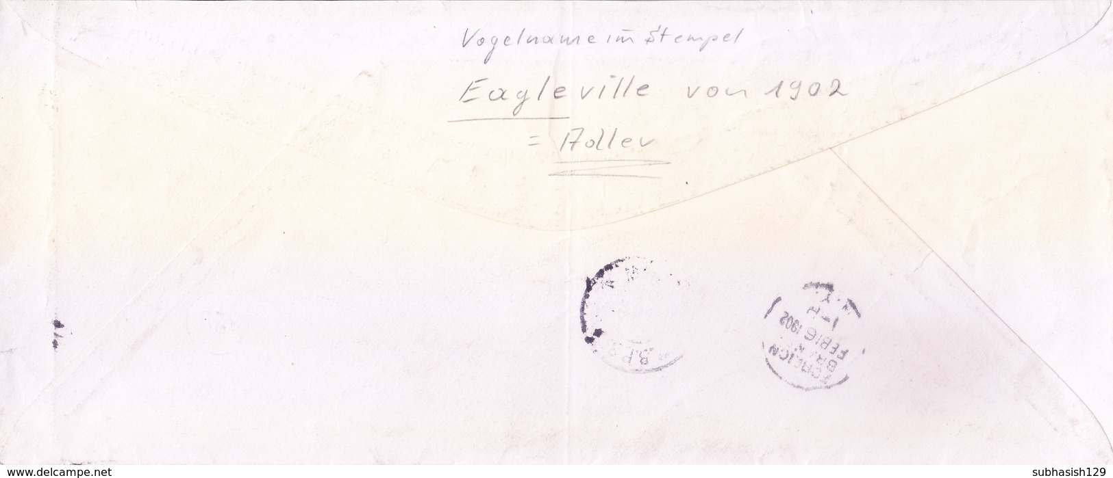 UNITED STATES OF AMERICA : 15-02-1902 - 2 CENTS CARMINE ENVELOPE, LARGE SIZE : R.F.D. EAGLEVILLE CANCELLATION : SCARCE - Lettres & Documents