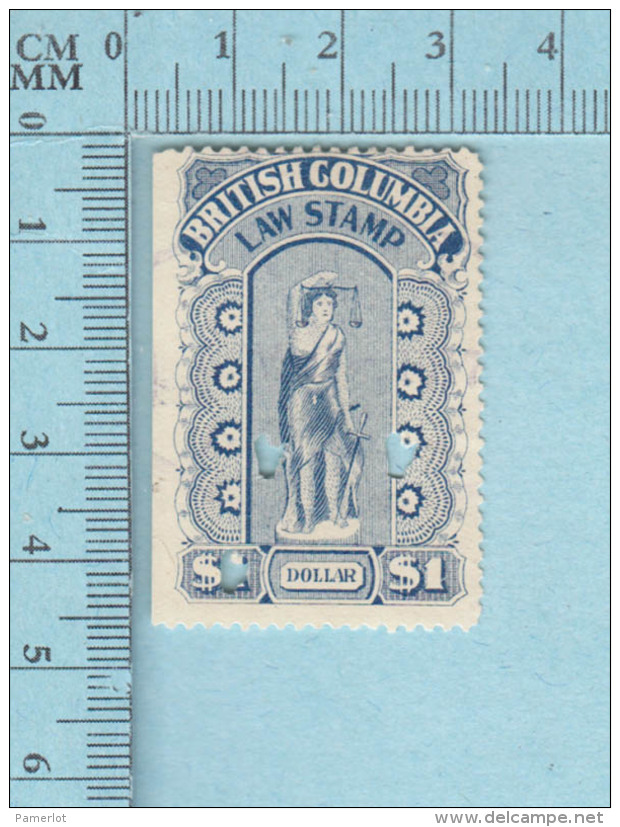 Timbre Fiscaux Canada -BCL26, $1.00, Law Stamp, 1912-26, Hairy Leg, British Colombia,  , Tax Stamp - Fiscaux