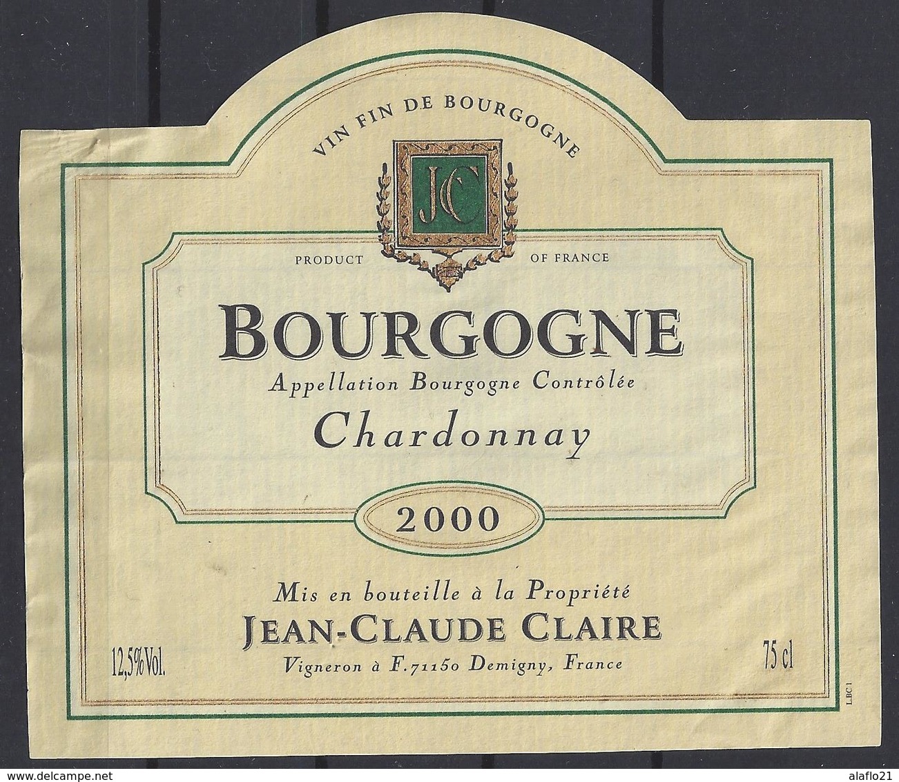 ETIQUETTE BOURGOGNE CHARDONNAY 2000 - Jean Claude Claire - Bourgogne