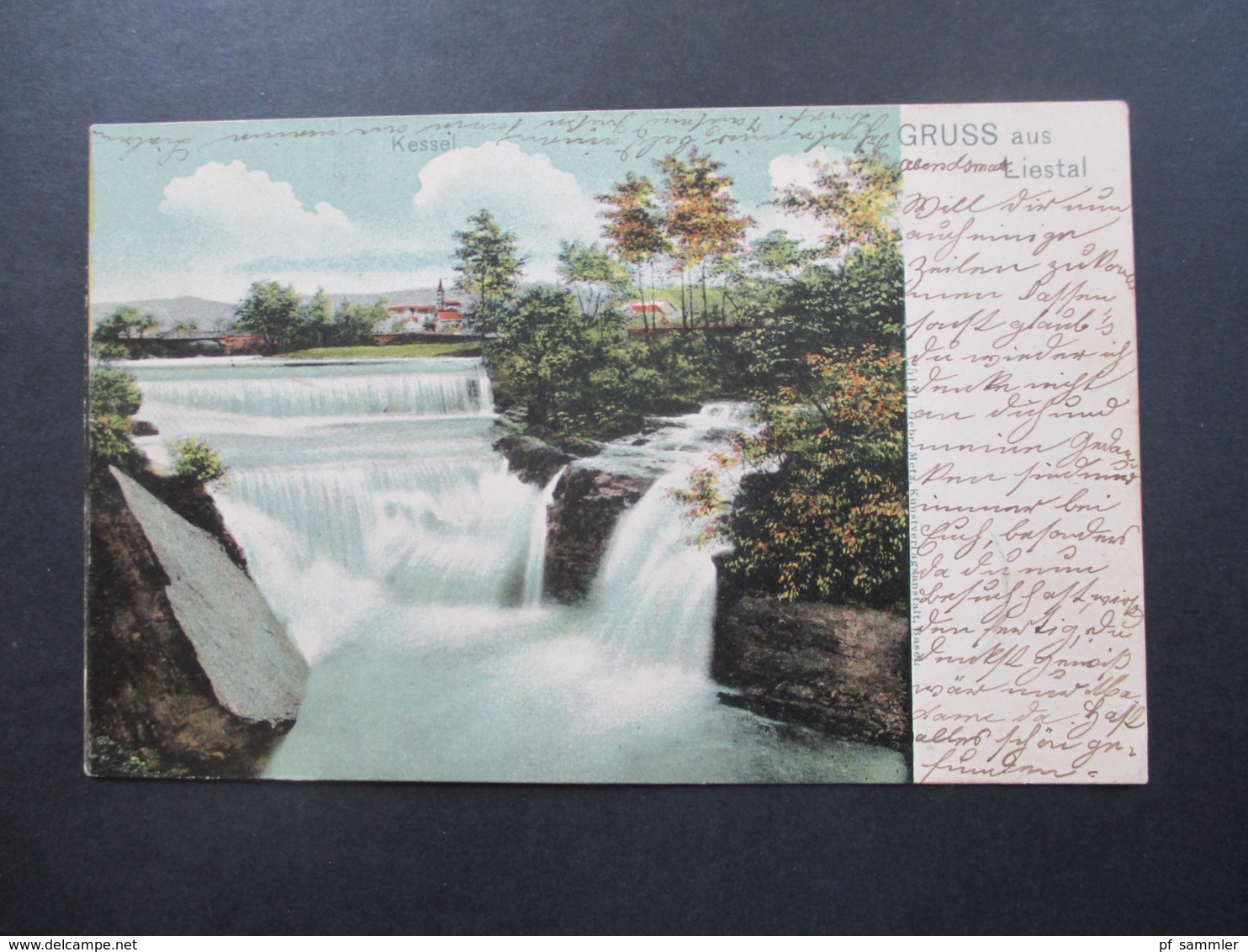 AK 1903 Schweiz Gruss Aus Liestal. Wasserfall. Stempel Lampenberg Nach Dornach Elsass - Liestal