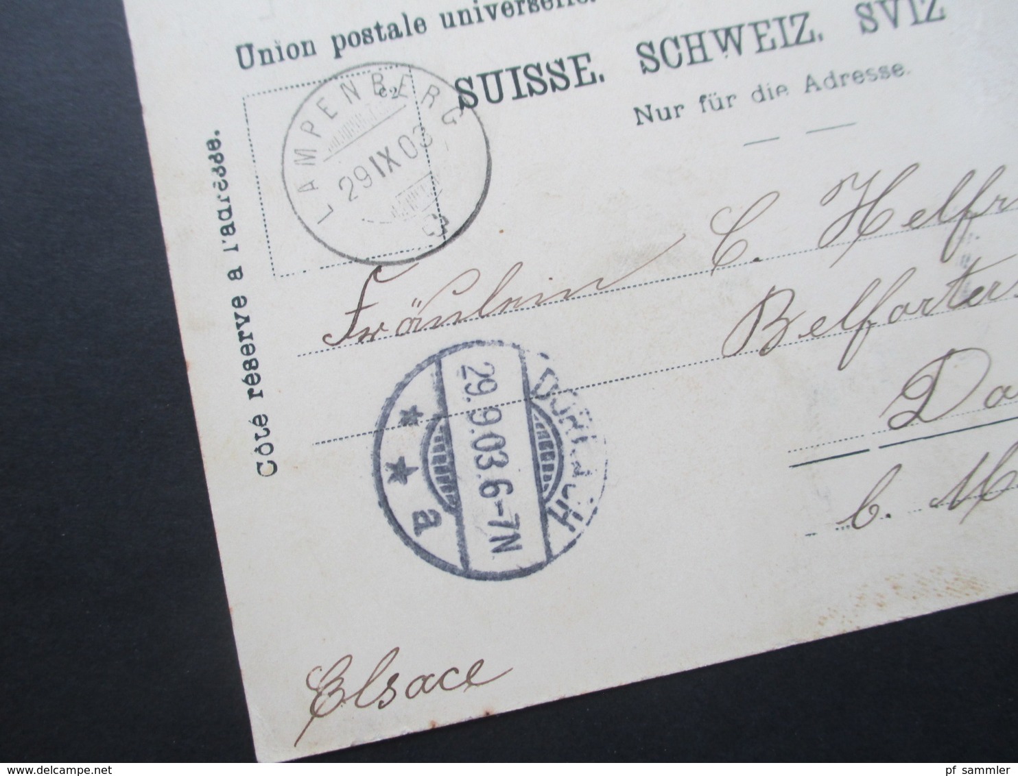 AK 1903 Schweiz Gruss Aus Liestal. Wasserfall. Stempel Lampenberg Nach Dornach Elsass - Liestal