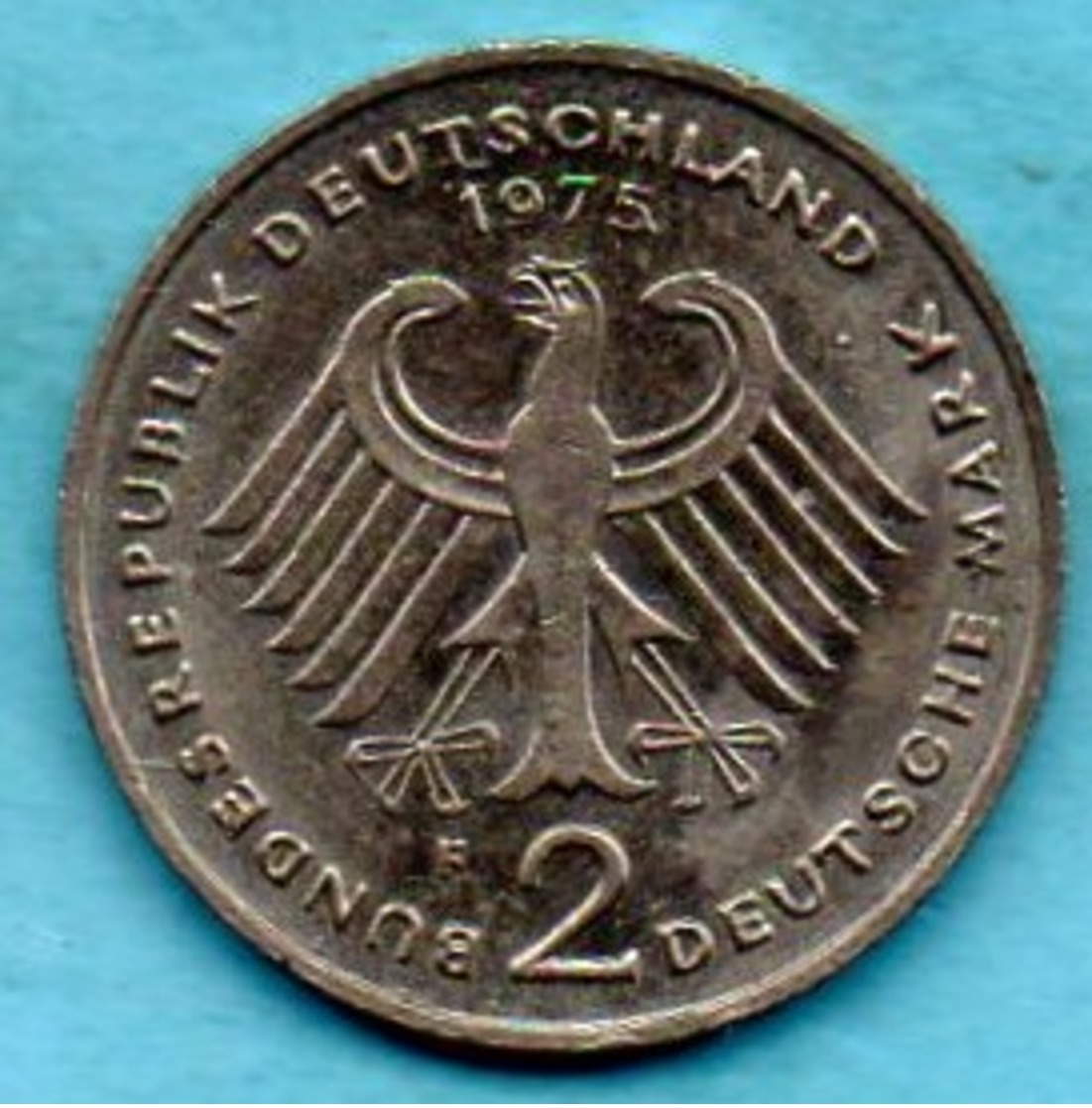 (r65)  GERMANY Fédéral Rép  2 MARK 1975 F  Konrad ADENAUER Km#124 - 2 Mark