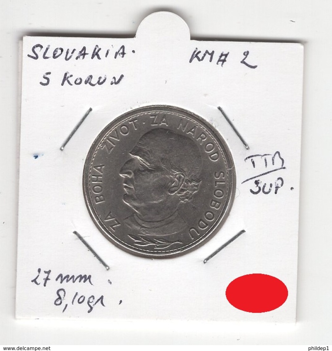 Slovaquie. 5 Kurun 1939. Pièce En Ni. Poids : 8,10 Gr. Diam : 27 Mm. TTB/SUP - Slovakia