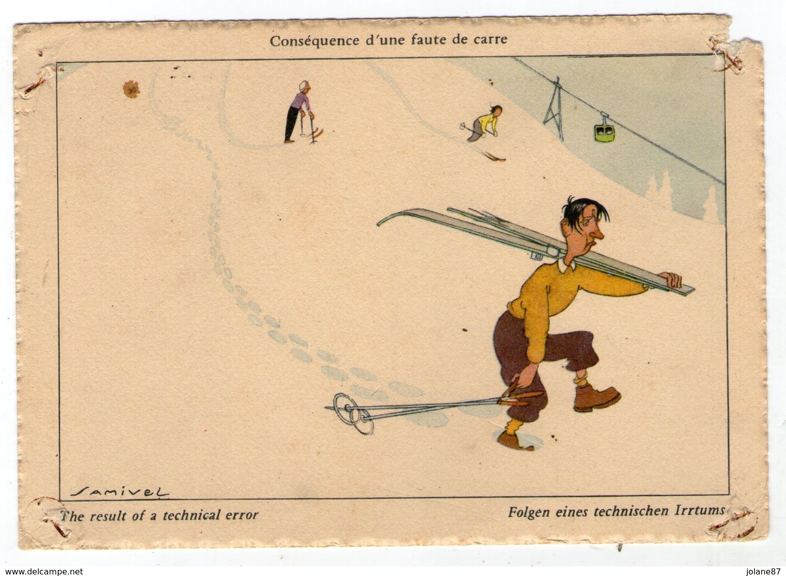 CPSM     HUMOUR   SPORTS D HIVER   ILLUSTRATEUR SAMIVEL   CONSEQUENCE D UNE FAUTE DE CARRE - Samivel