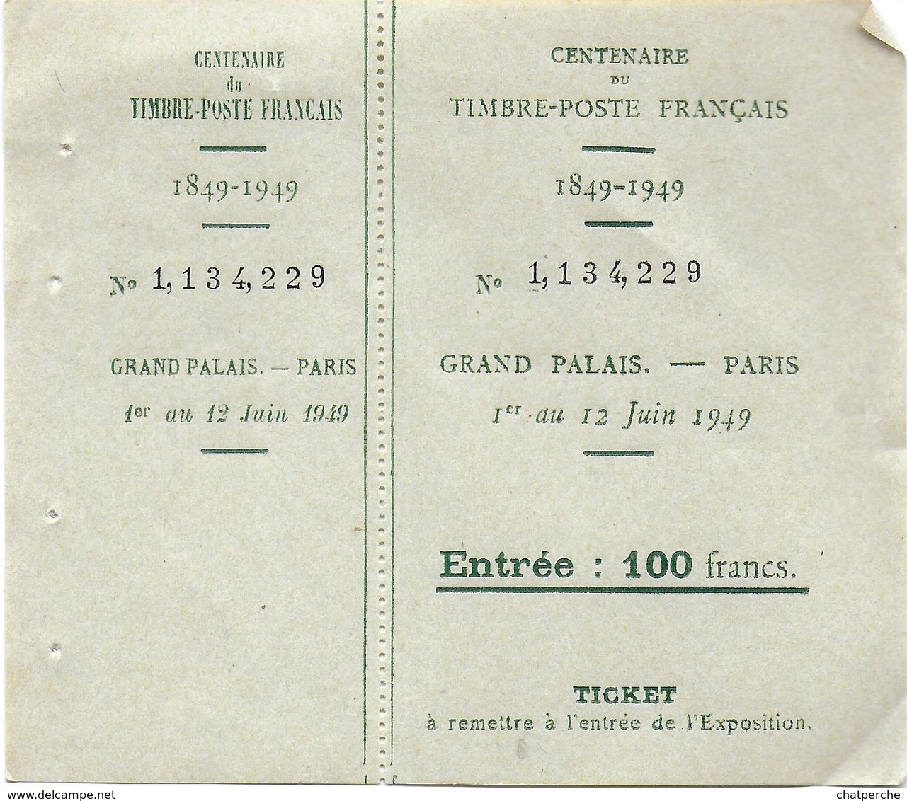 TICKET ENTREE COMPLET  CENTENNAIRE DU TIMBRE POSTE FRANCAIS GRAND PALAIS PARIS 1 ER AU 12 JUIN 1949 - Tickets - Entradas