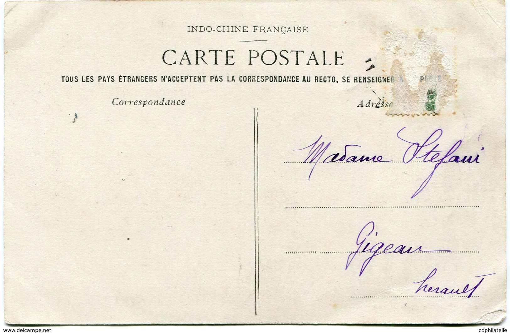 INDOCHINE CARTE POSTALE DE COCHINCHINE -SAIGON -ENTREE DE LA RUE CATINAT - Lettres & Documents