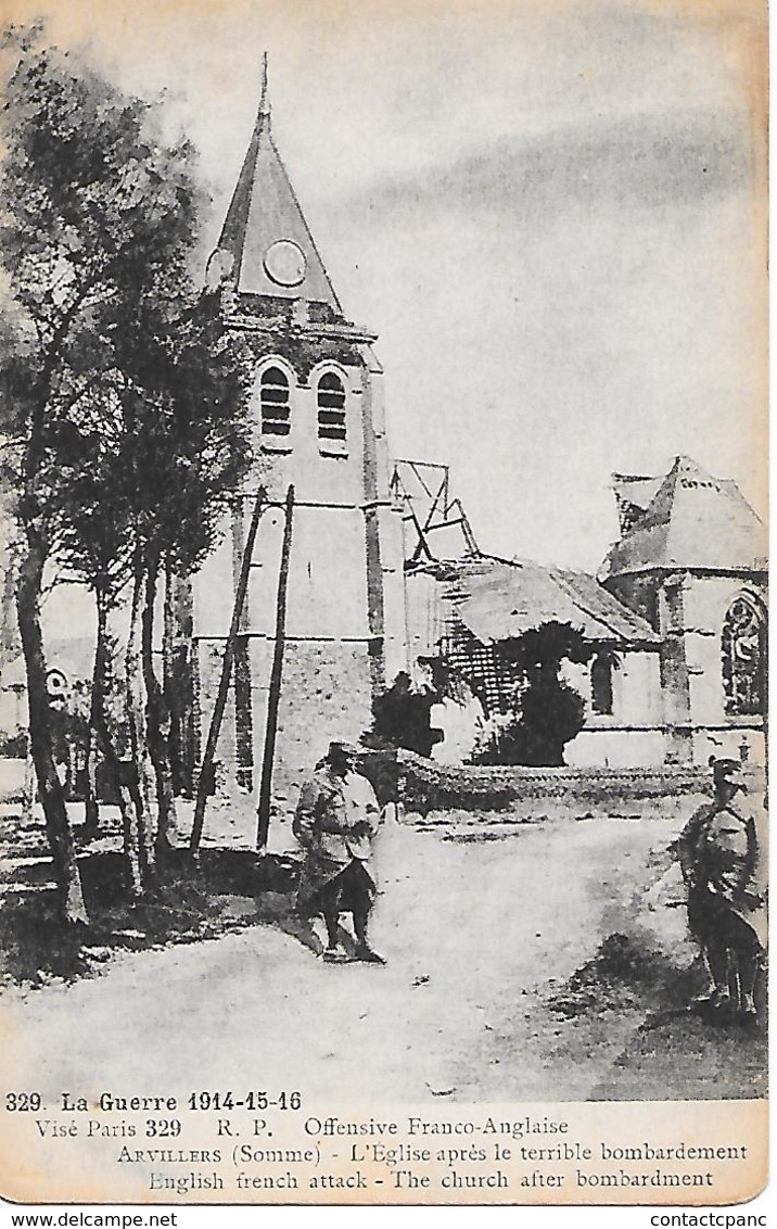 ARVILLERS ( 80 ) - L'Eglise Après Le Terrible Bombardement ( Guerre 14 - 18 ) - Autres & Non Classés