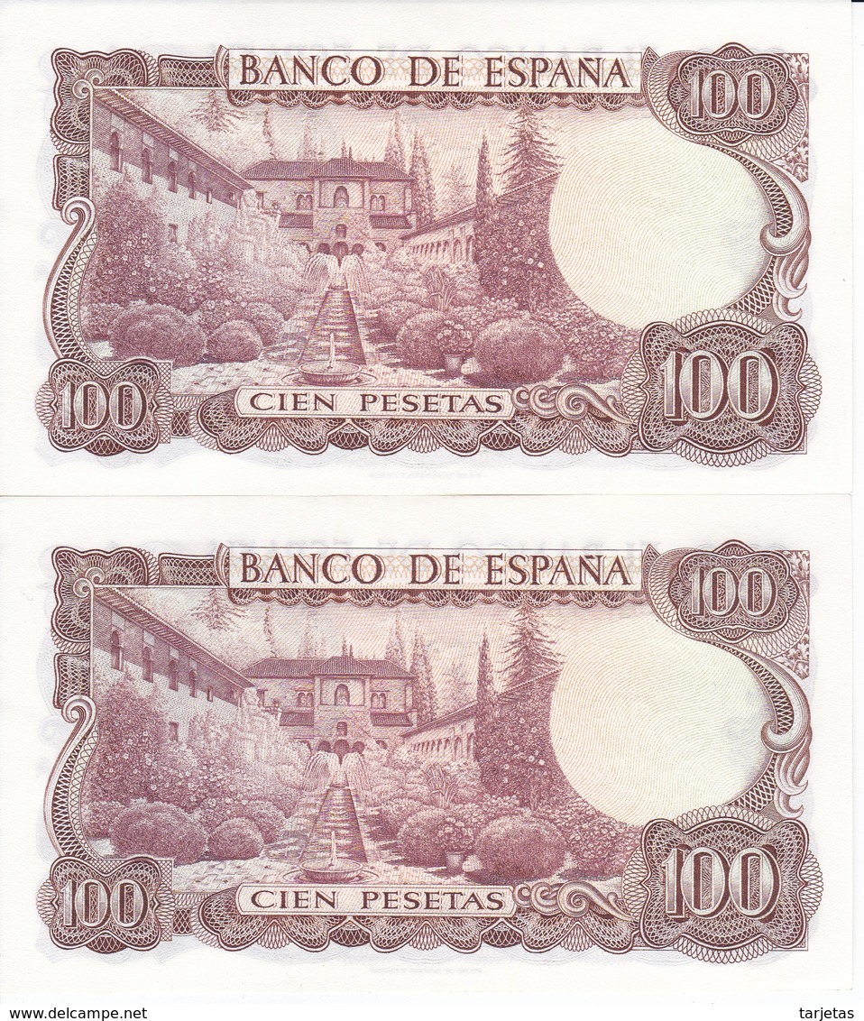 PAREJA CORRELATIVA DE 100 PTAS DEL AÑO 1970 SERIE 9A (SERIE SUSTITUCION) (SIN CIRCULAR-UNCIRCULATED)(BANK NOTE) - 100 Pesetas