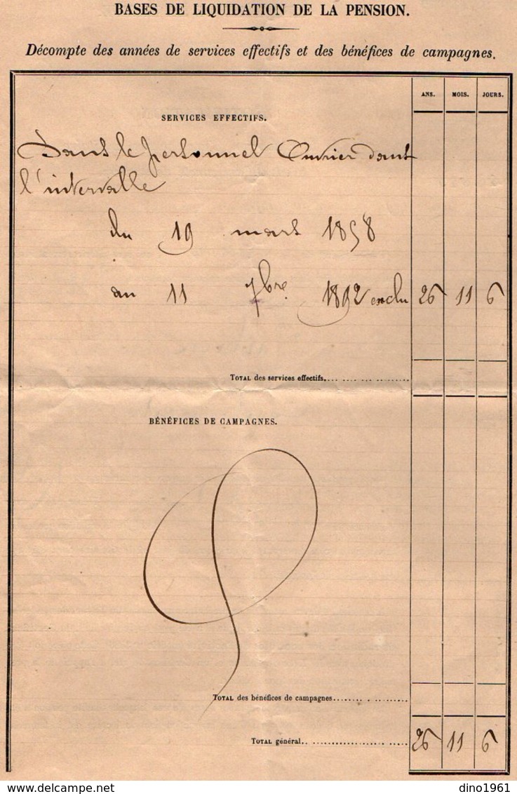 VP12.509 - PARIS 1892 - Administration De L' Etablissement Des Invalides - Pension Militaire Mr Julien à RUELLE - Documentos