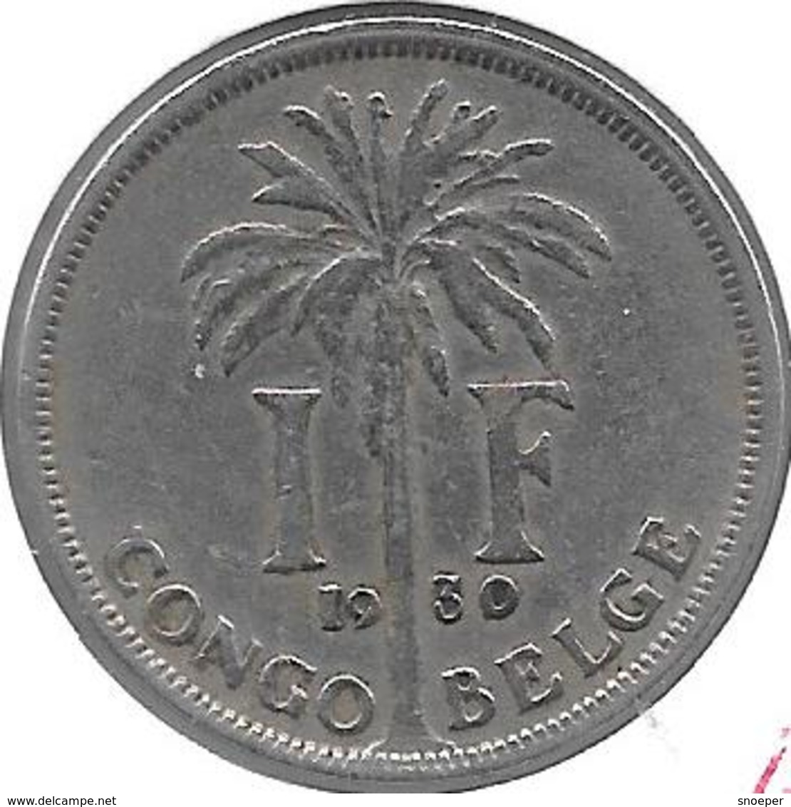 *belgium Congo 1 Franc  1930 French  Km 20   Vf - 1910-1934: Albert I