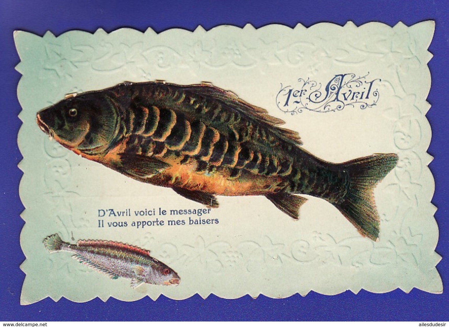 1er Avril Découpis 2 Poissons Et Fond Gaufré (Très Très Bon état) Ww 27) - April Fool's Day