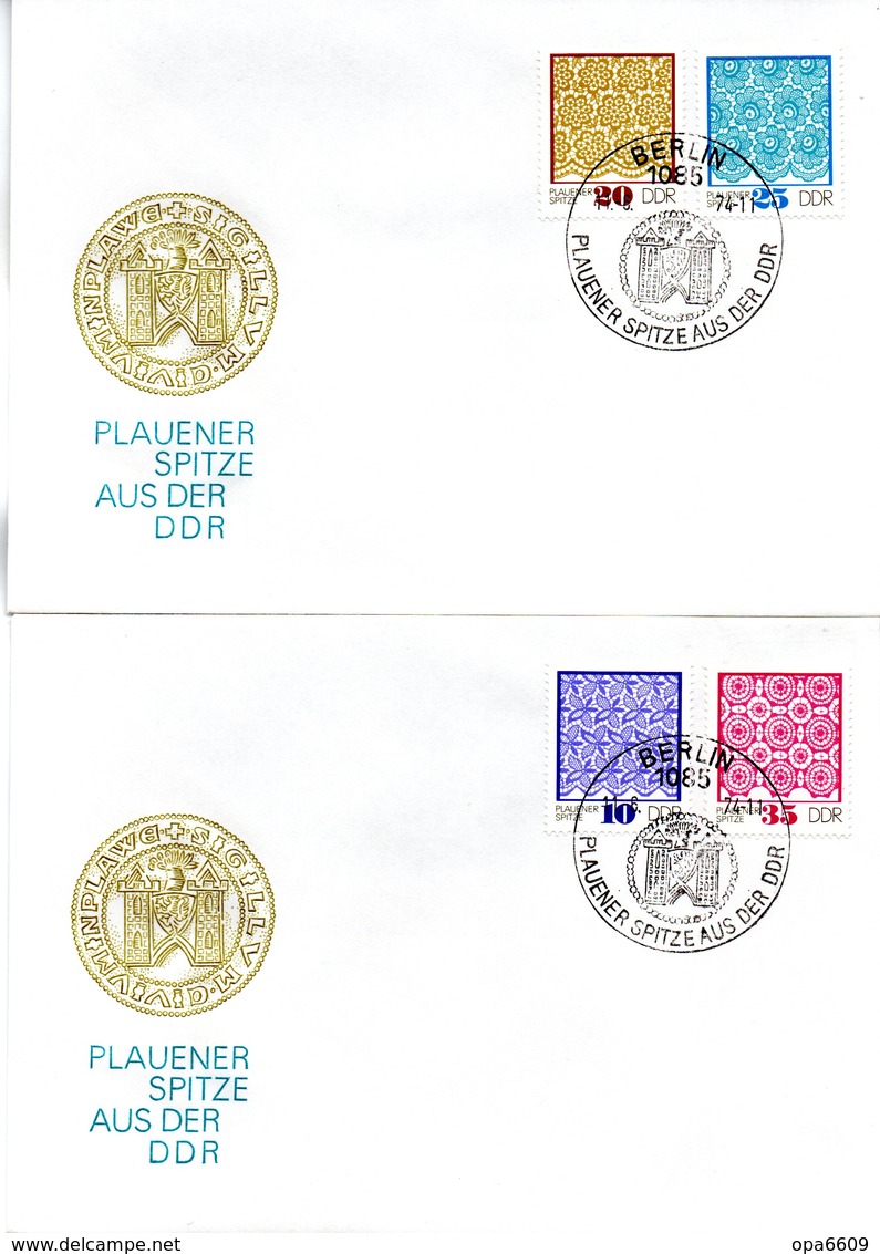 DDR 2 Schmuck-FDC Mi 1963/66 "Plauener Spitze (II)" ESSt 11.6.74 BERLIN                        1 - Textiles