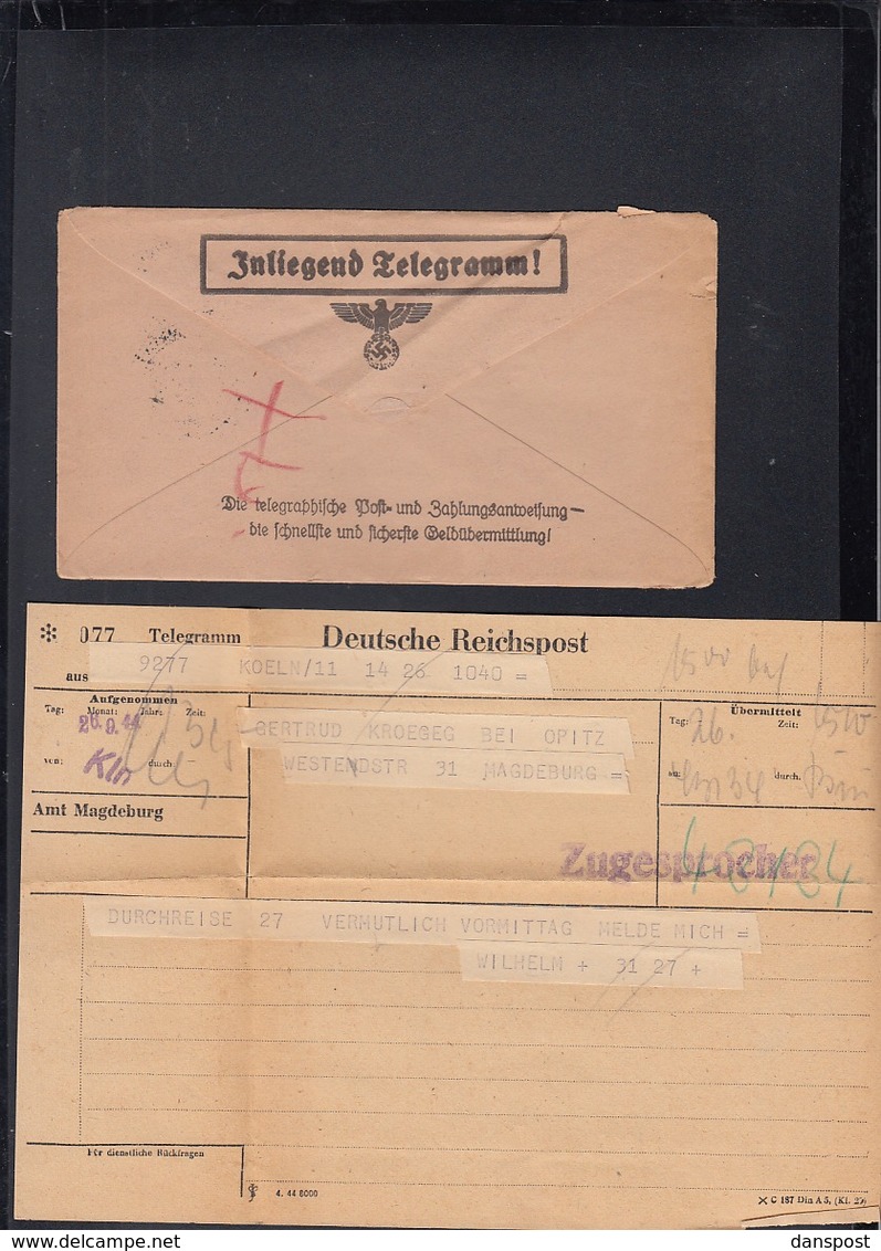 Dt. Reich Telegramm Bereits Zugesprochen 1944 - Storia Postale