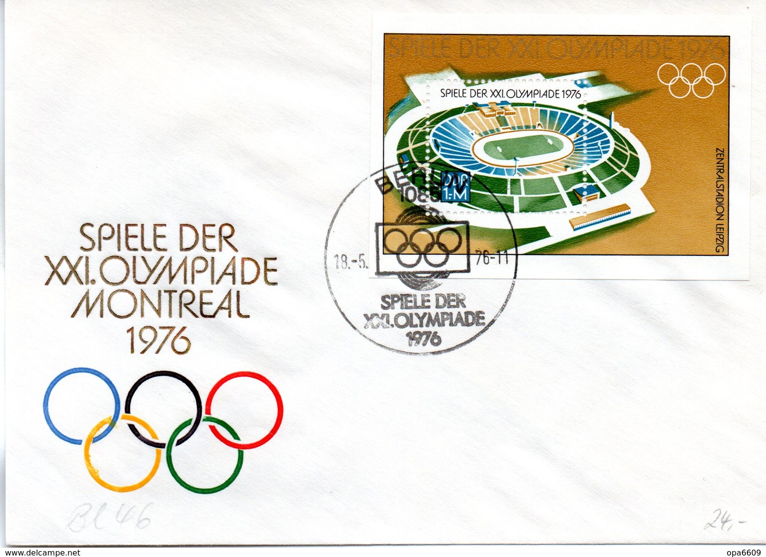 DDR Schmuck-FDC Mi Block 46 "Olympische Sommerspiele, Montreal 1976", ESSt BERLIN 18.5.1976 - Sommer 1976: Montreal
