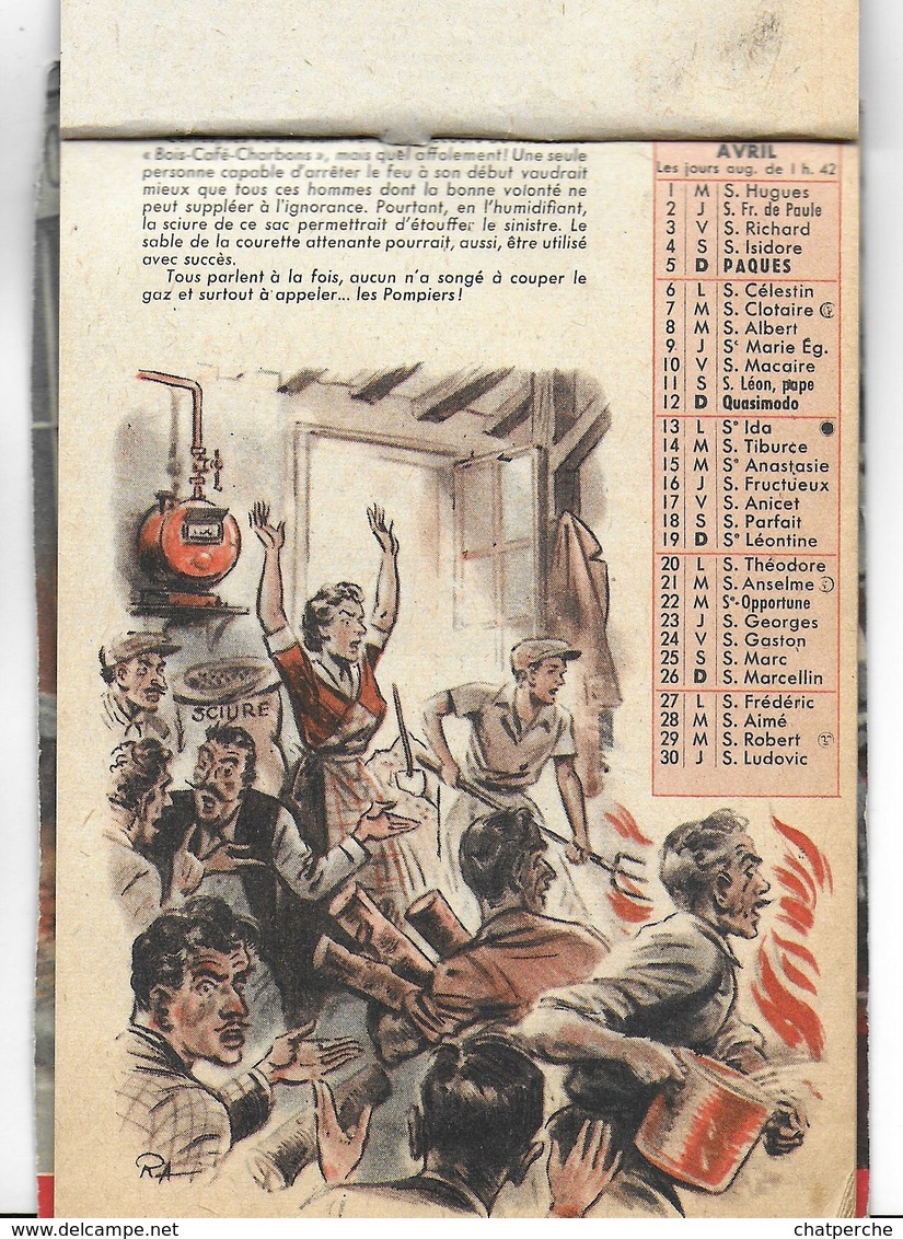 CALENDRIER ANNÉE ?? THÈME FEU INCENDIE SAPEURS-POMPIERS SECOURS ILLUSTRATEUR RAOUL AUGER - Autres & Non Classés