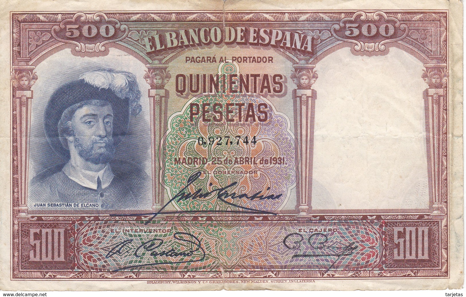 BILLETE DE ESPAÑA DE 500 PTAS DEL AÑO 1931 SIN SERIE CALIDAD  RC - 500 Pesetas