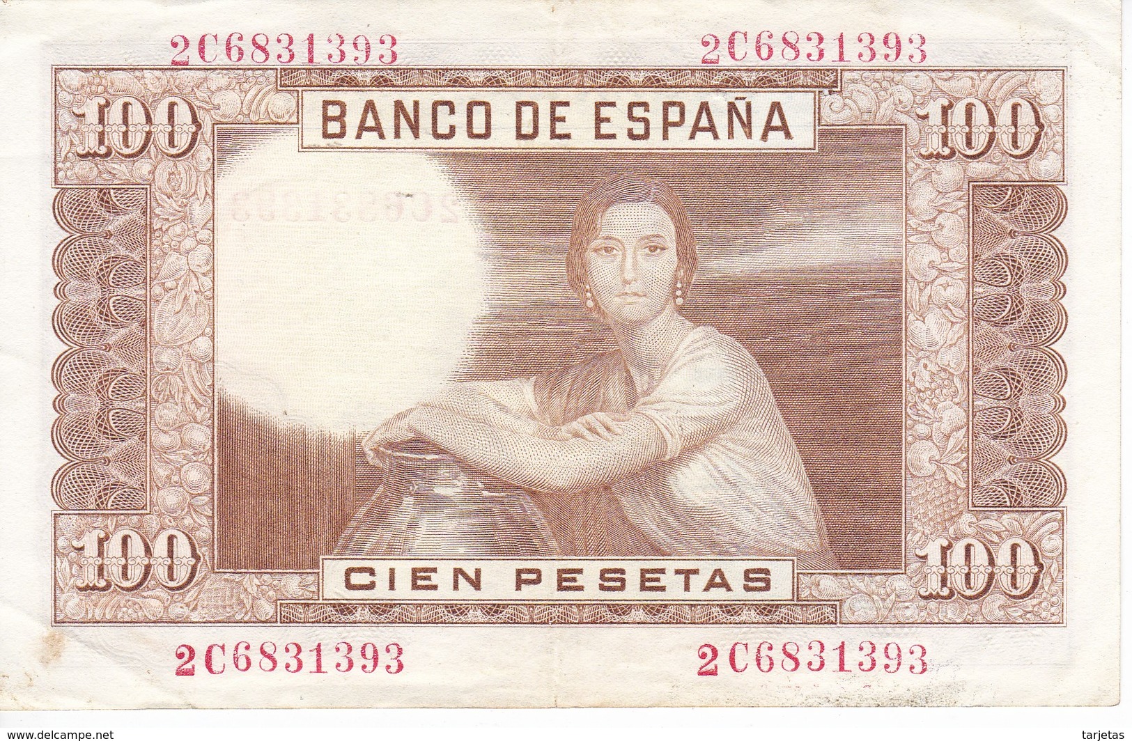 BILLETE DE ESPAÑA DE 100 PTAS DEL 7/04/1953 SERIE 2C CALIDAD MBC (VF) (BANKNOTE) - 100 Pesetas