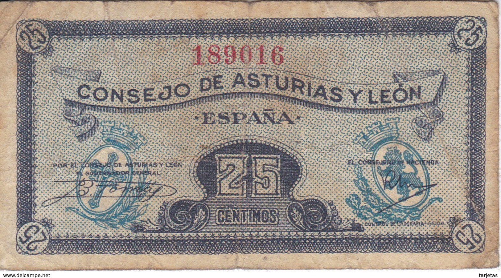 BILLETE DE ESPAÑA DE 25 CTS DEL CONSEJO DE ASTURIAS Y LEON (BANKNOTE) - Altri & Non Classificati