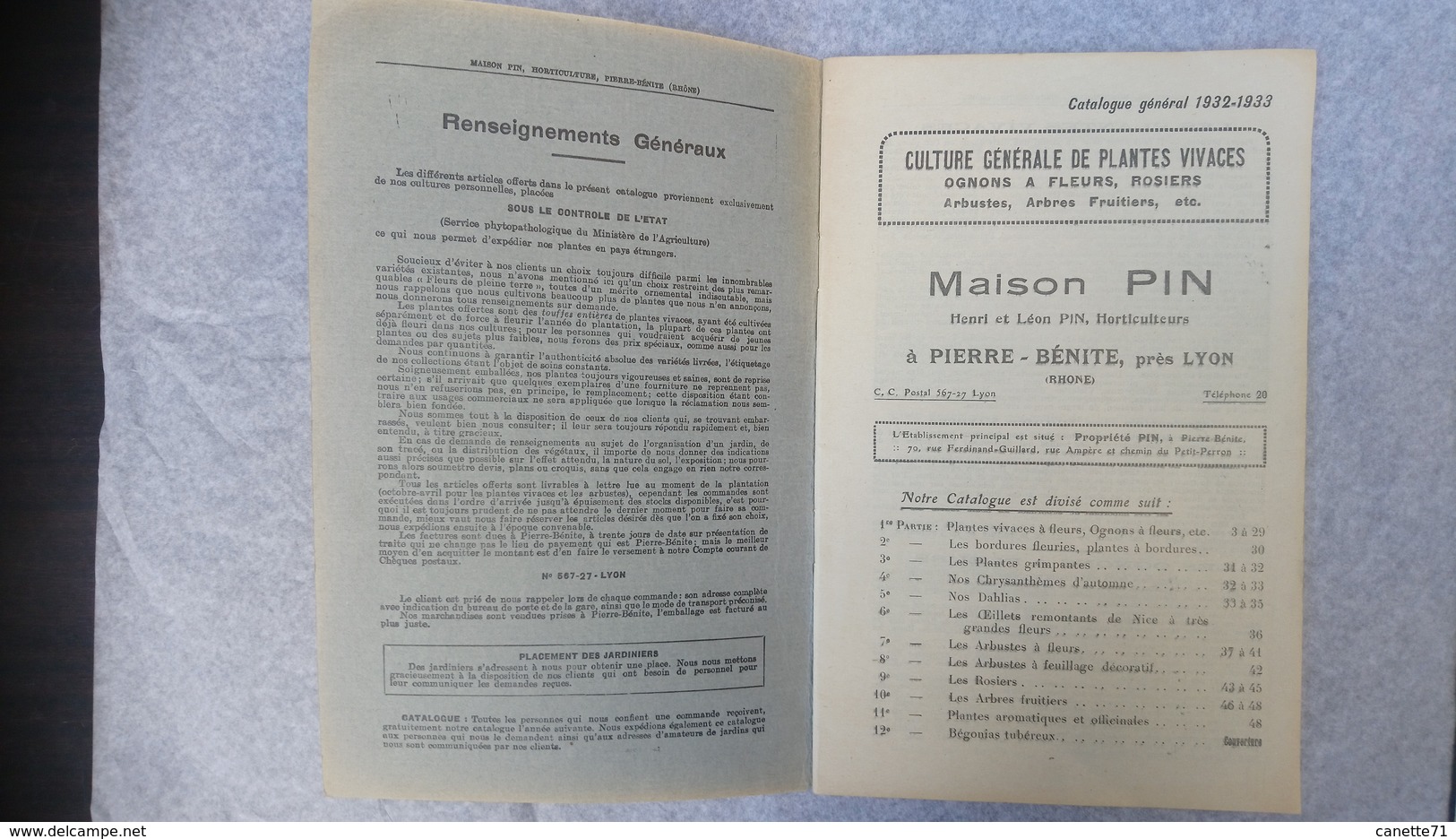 Plantes à Fleurs De Plein Air, Rosiers, Arbustes, Arbres Fruitiers Catalogue 1932-1933 Maison Pin à Pierre-Bénite - Autres & Non Classés