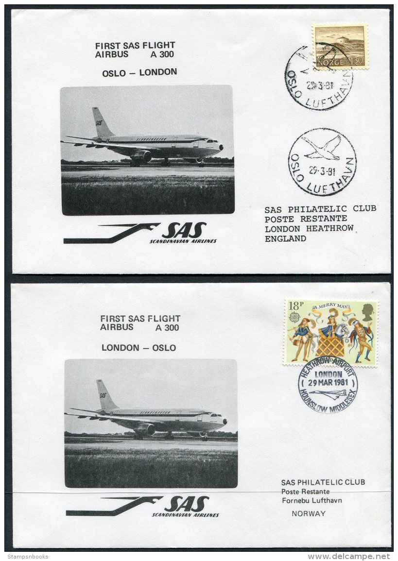 1981 Norway / GB 2 X SAS First Flight Covers. Oslo / London - Storia Postale