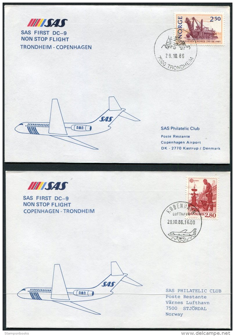 1986 Norway / Denmark  2 X SAS First Flight Covers. Trondheim / Copenhagen - Covers & Documents