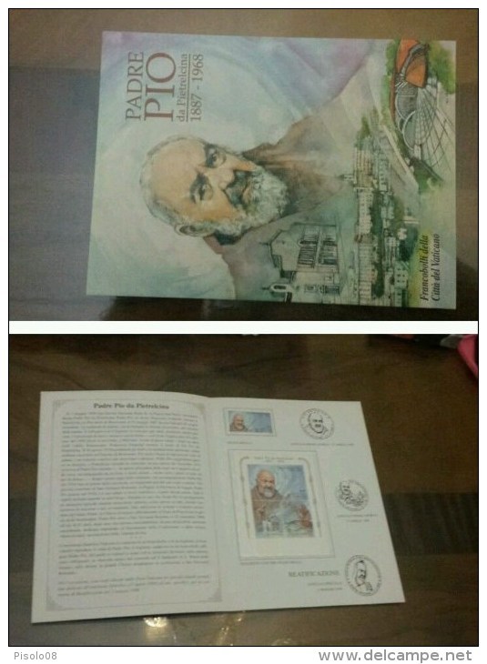 VATICANO PADRE PIO FRANCOBOLLI DA LIRE 800 E FOGLIETTO NUOVO CON TRE SPECIALI ANNULLI - Postzegelboekjes