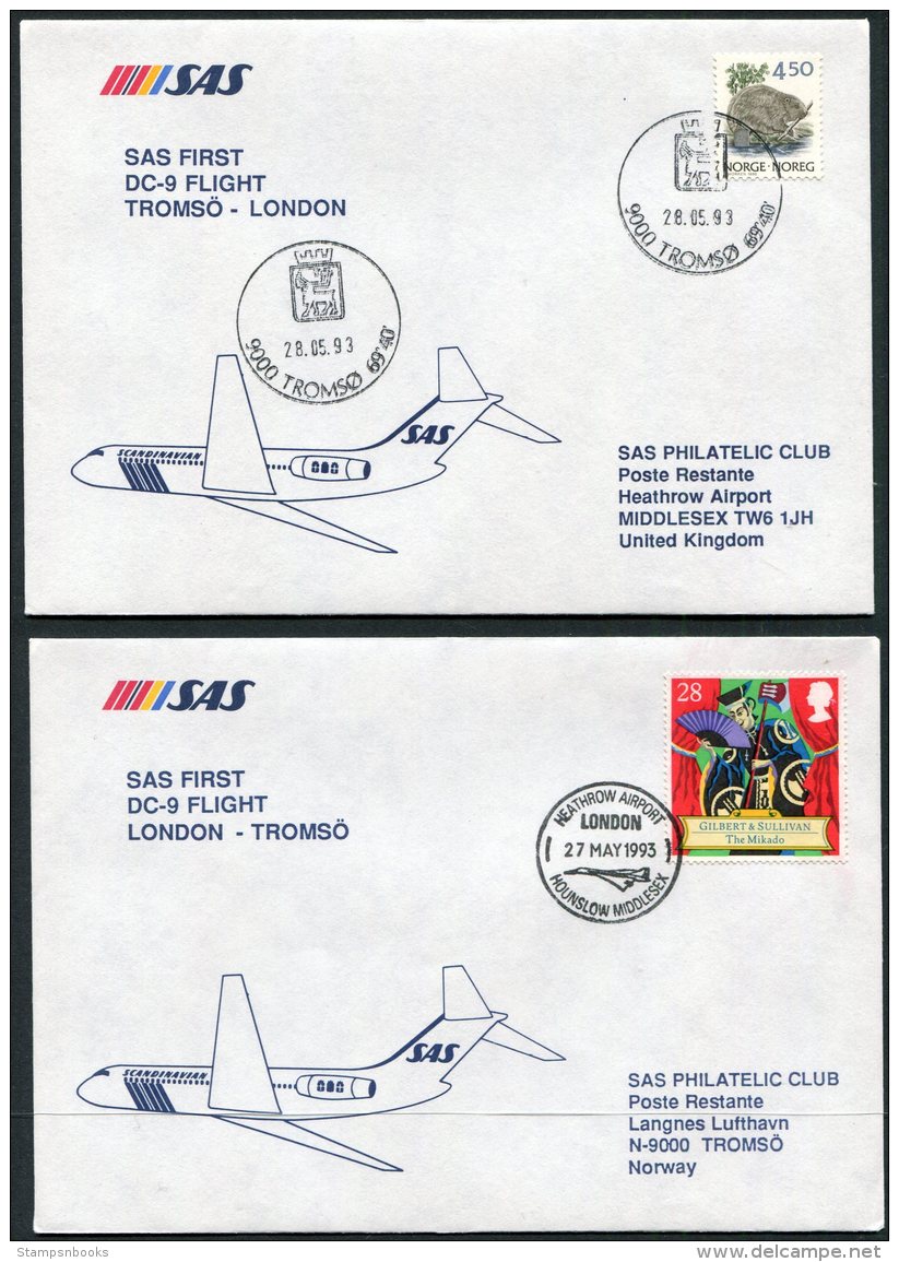 1993 Norway / GB  2 X SAS First Flight Covers. Tromso / London - Lettres & Documents