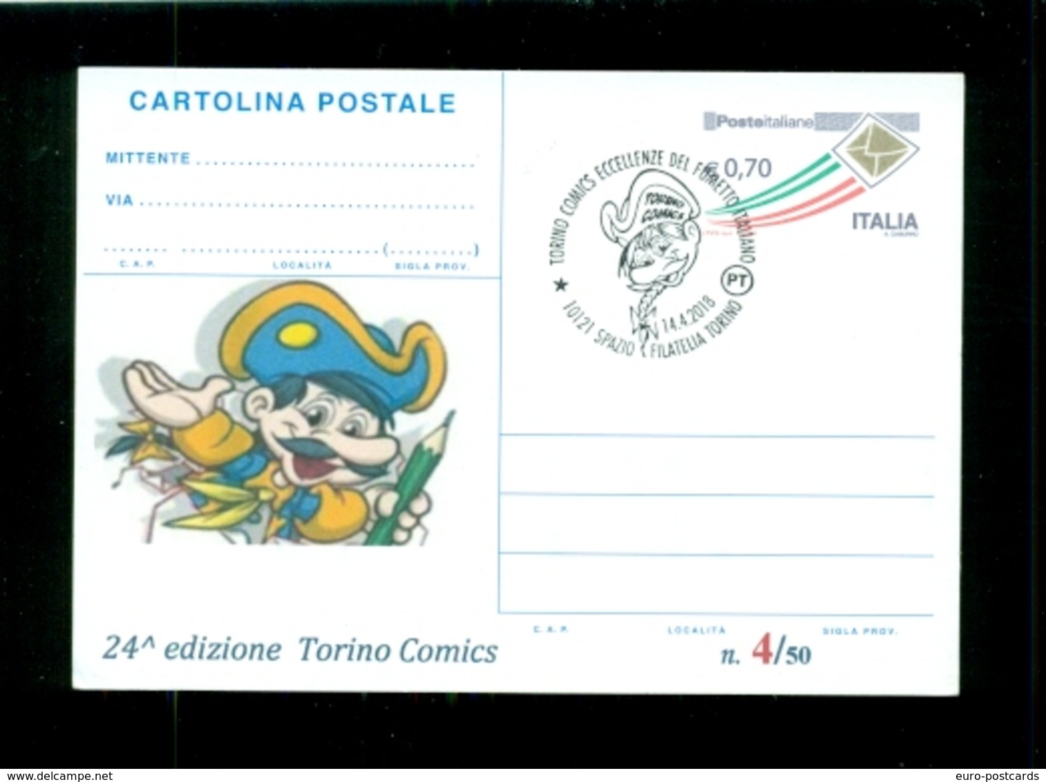 INTERI POSTALI-SOPRASTAMPA PRIVATA- FUMETTI -CARTOONS-BORSE E SALONI COLLEZIONISMO-MARCOFILIA-TORINO COMICS - Fumetti