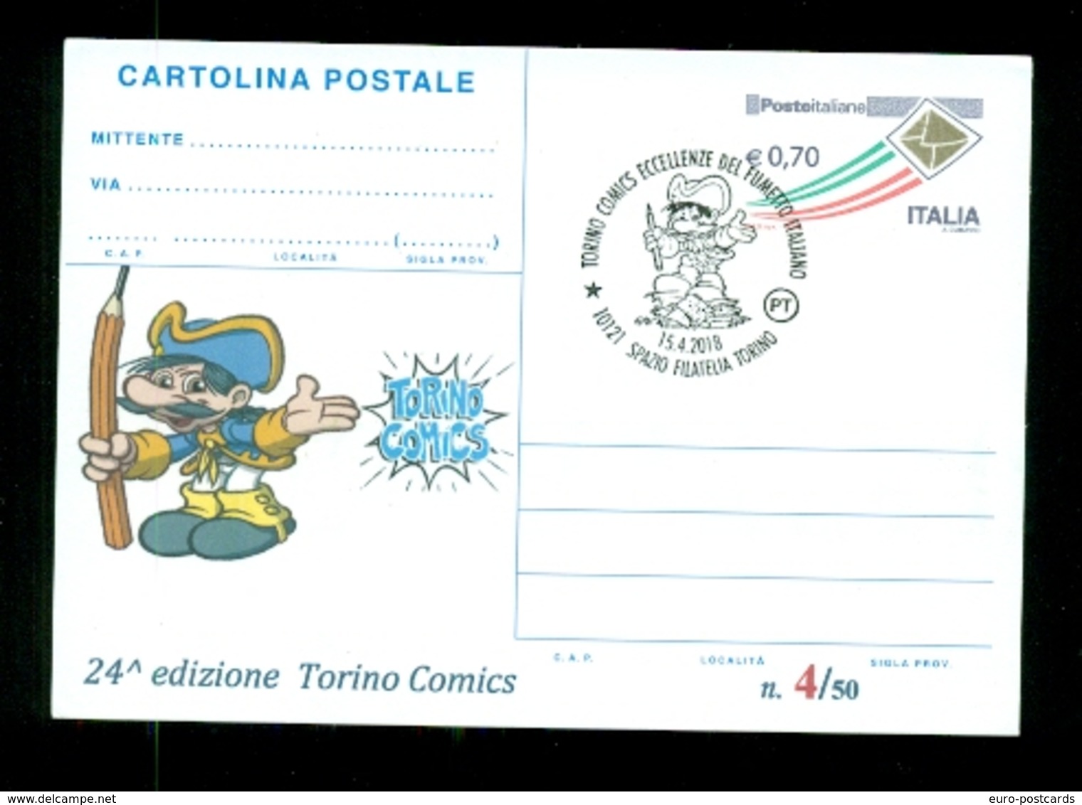 INTERI POSTALI-SOPRASTAMPA PRIVATA- FUMETTI -CARTOONS-BORSE E SALONI COLLEZIONISMO-MARCOFILIA-TORINO COMICS - Fumetti