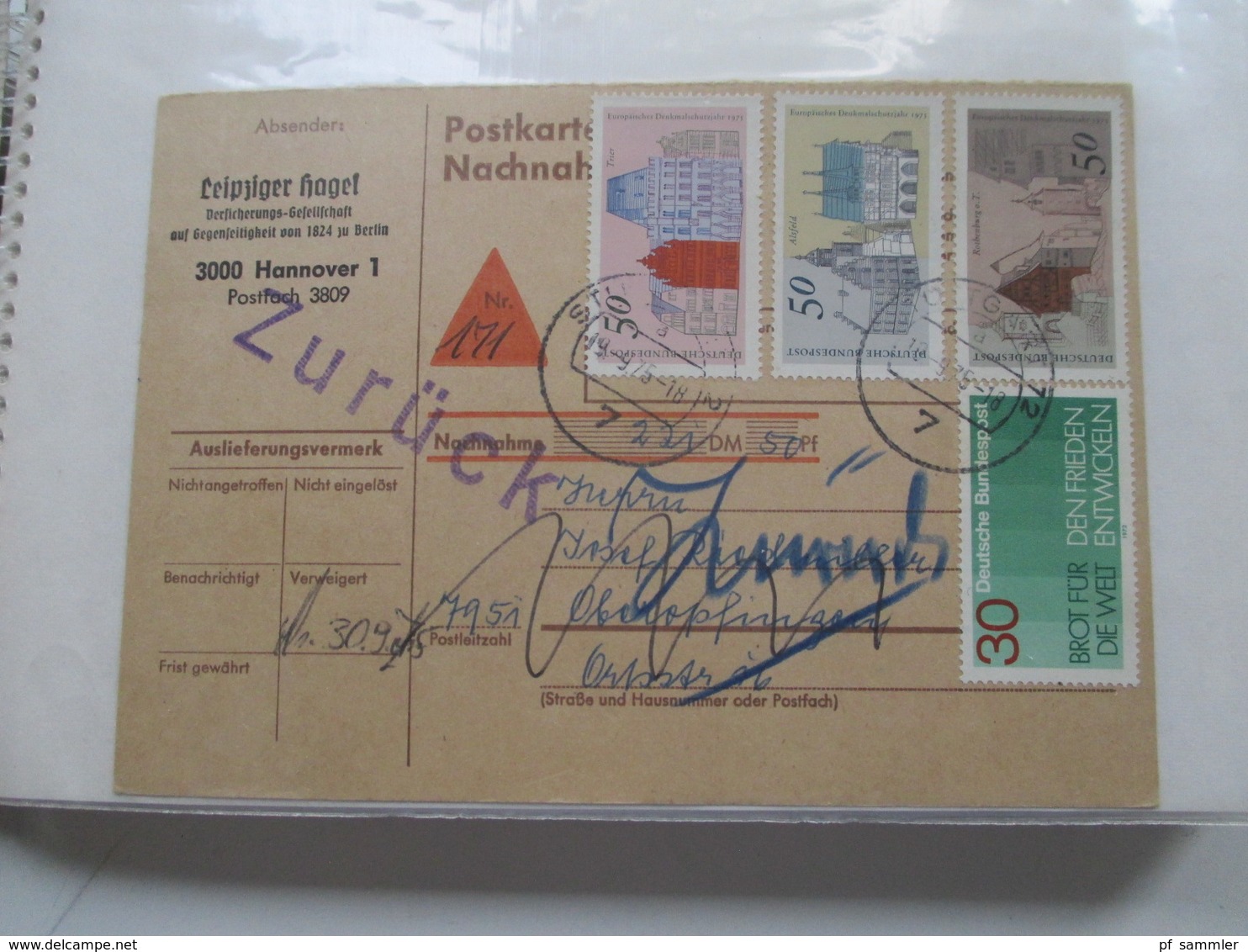 BRD / Berlin Belegeposten in 2 Alben 90 Belege / GA / Paketkarten. 22 Nachnahmekarten mit Zurück Vermerk! 1950 - 90er