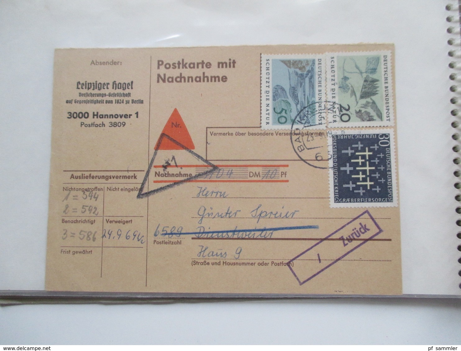 BRD / Berlin Belegeposten in 2 Alben 90 Belege / GA / Paketkarten. 22 Nachnahmekarten mit Zurück Vermerk! 1950 - 90er