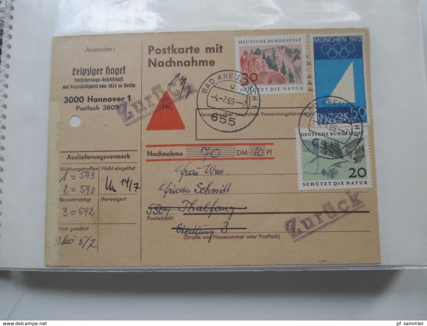 BRD / Berlin Belegeposten in 2 Alben 90 Belege / GA / Paketkarten. 22 Nachnahmekarten mit Zurück Vermerk! 1950 - 90er