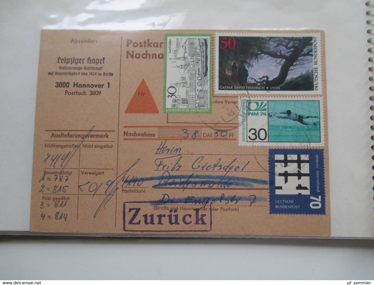 BRD / Berlin Belegeposten in 2 Alben 90 Belege / GA / Paketkarten. 22 Nachnahmekarten mit Zurück Vermerk! 1950 - 90er