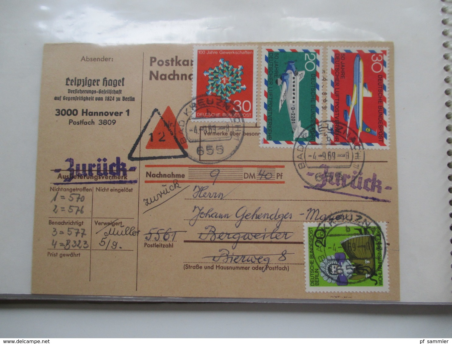 BRD / Berlin Belegeposten in 2 Alben 90 Belege / GA / Paketkarten. 22 Nachnahmekarten mit Zurück Vermerk! 1950 - 90er