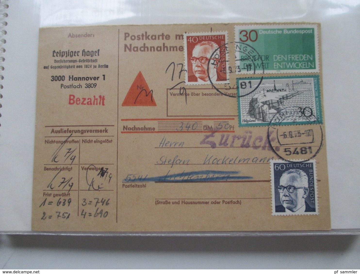 BRD / Berlin Belegeposten in 2 Alben 90 Belege / GA / Paketkarten. 22 Nachnahmekarten mit Zurück Vermerk! 1950 - 90er