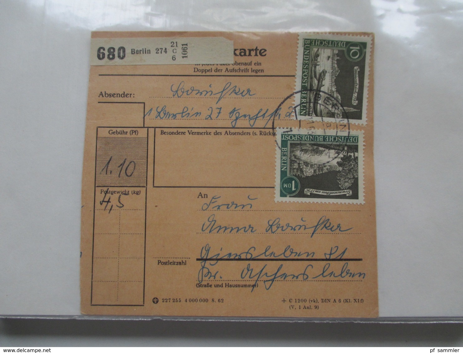 BRD / Berlin Belegeposten in 2 Alben 90 Belege / GA / Paketkarten. 22 Nachnahmekarten mit Zurück Vermerk! 1950 - 90er