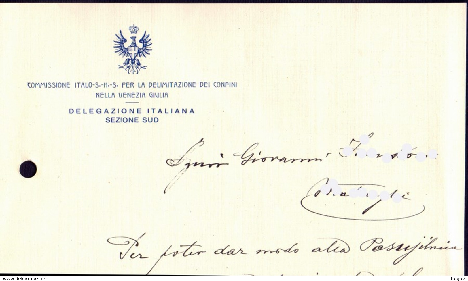 ITALIA - SHS - VENEZIA GIULIA - ITAL. COMMISS. Per La DELIMITAZIONE Dei CONFINI - TRIESTE - 1922 - RARE - Documents Historiques