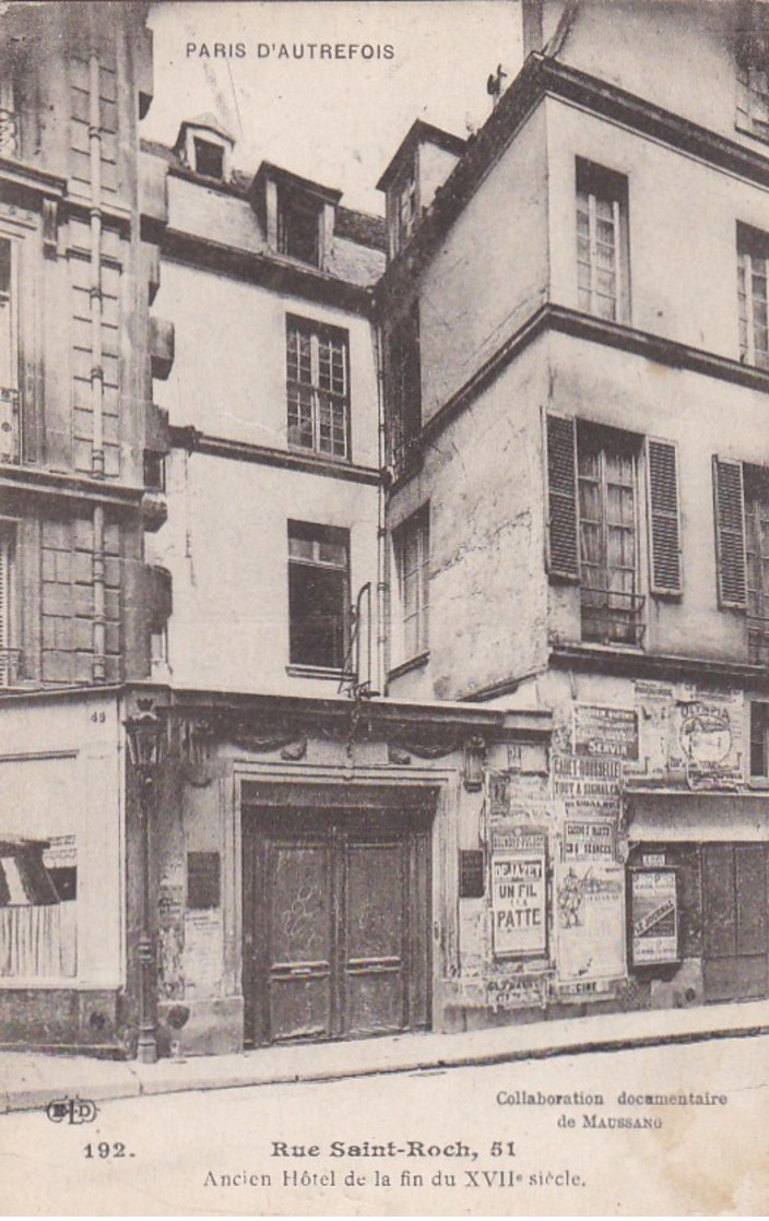 PARIS D' AUTREFOIS N° 192 1er Rue SAINT ROCH Porte Sculptures ANCIEN HOTEL Fin XVII° Siècle - District 01