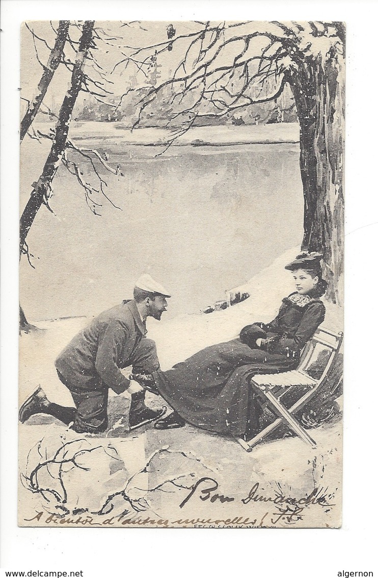 20081 - Couple D'Amoureux Au Bord De L'eau Et Dans La Neige Homme Implorant Madame Assise Sur Une Chaise Scolik, Wien - Coppie