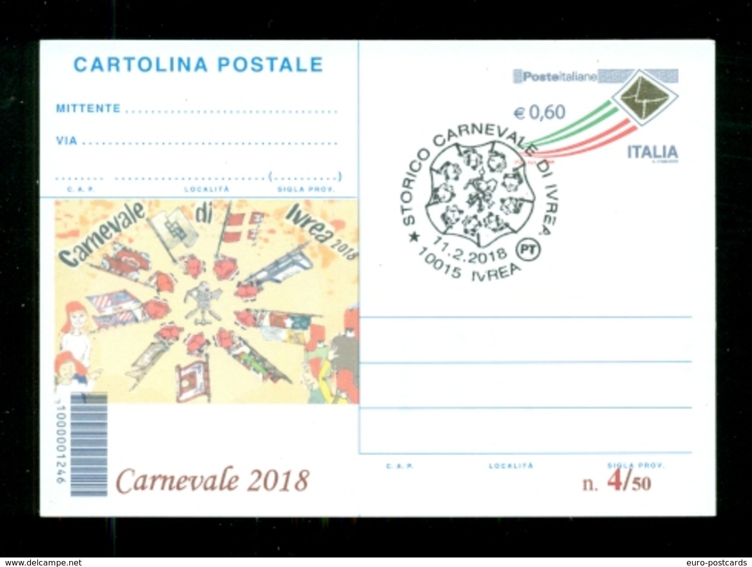 INTERI POSTALI-SOPRASTAMPA PRIVATA- CARNEVALI-MARCOFILIA- IVREA - Carnevale