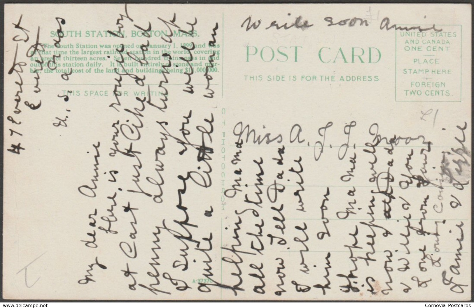 South Station, Boston, Massachusetts, 1913 - Curt Teich Postcard - Boston